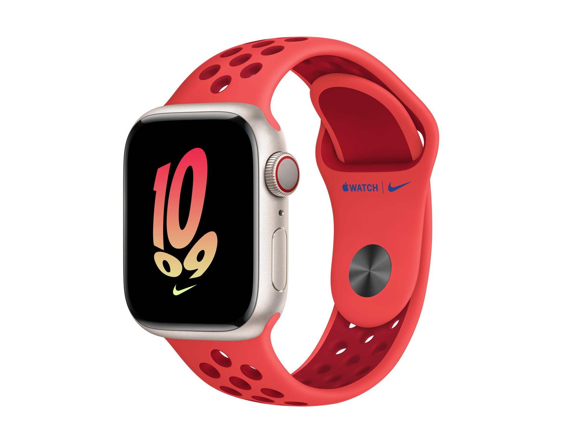 Apple（苹果）Watch Series 8星光色铝金属表壳Nike运动表带 亮深红配健身红色 GPS+蜂窝网络 41mm