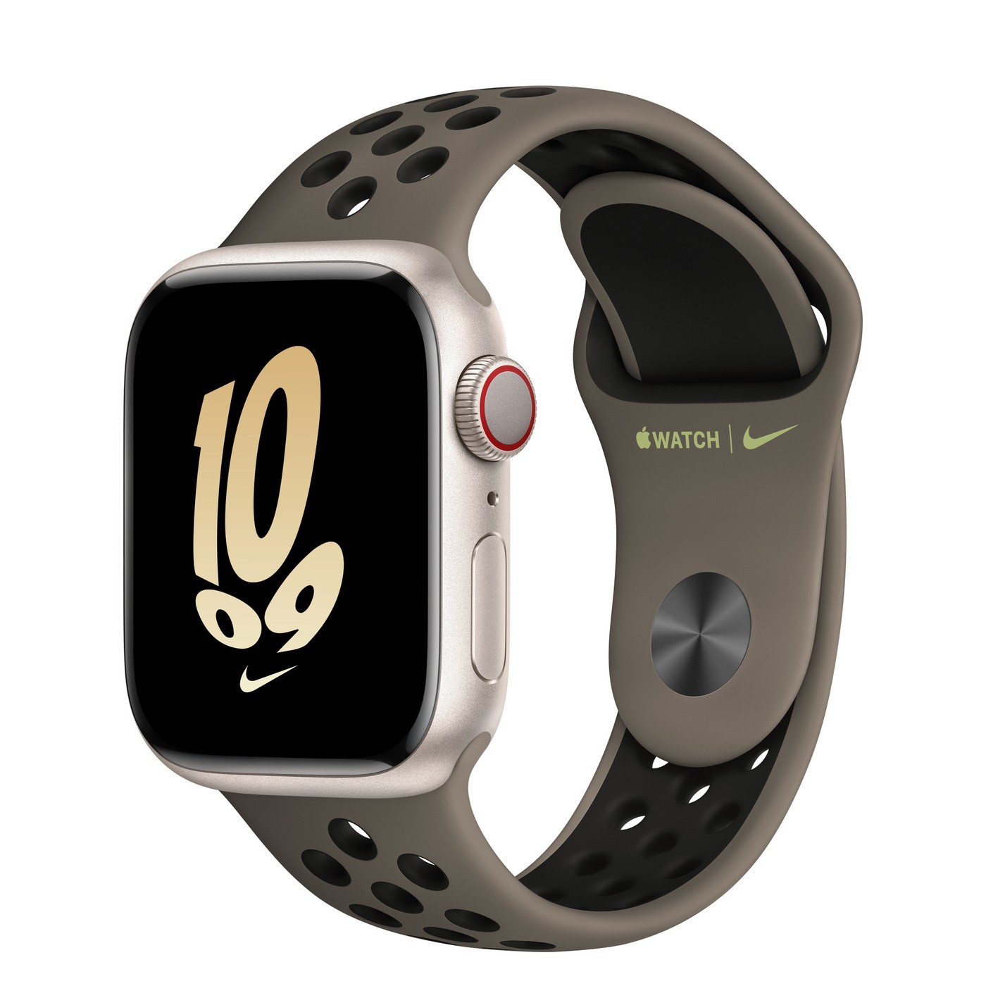 Apple（苹果）Watch Series 8星光色铝金属表壳Nike运动表带 橄榄灰配黑色 GPS+蜂窝网络 41mm