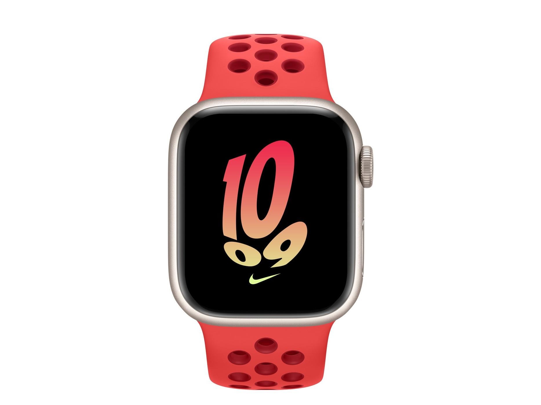 Apple（苹果）Watch Series 8星光色铝金属表壳Nike运动表带 亮深红配健身红色 GPS版 45mm