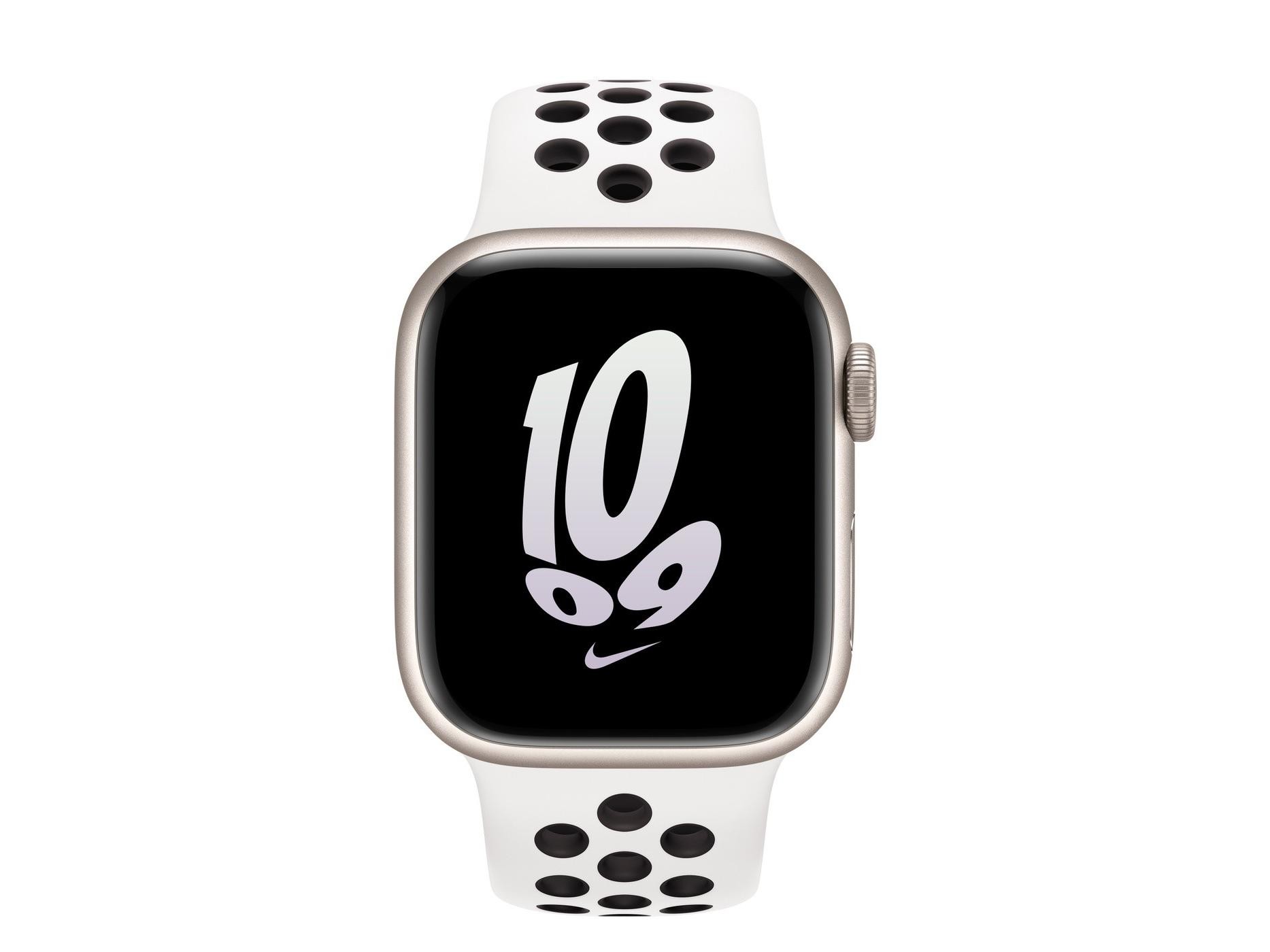 Apple（苹果）Watch Series 8星光色铝金属表壳Nike运动表带 雪峰白配黑色 GPS版 41mm