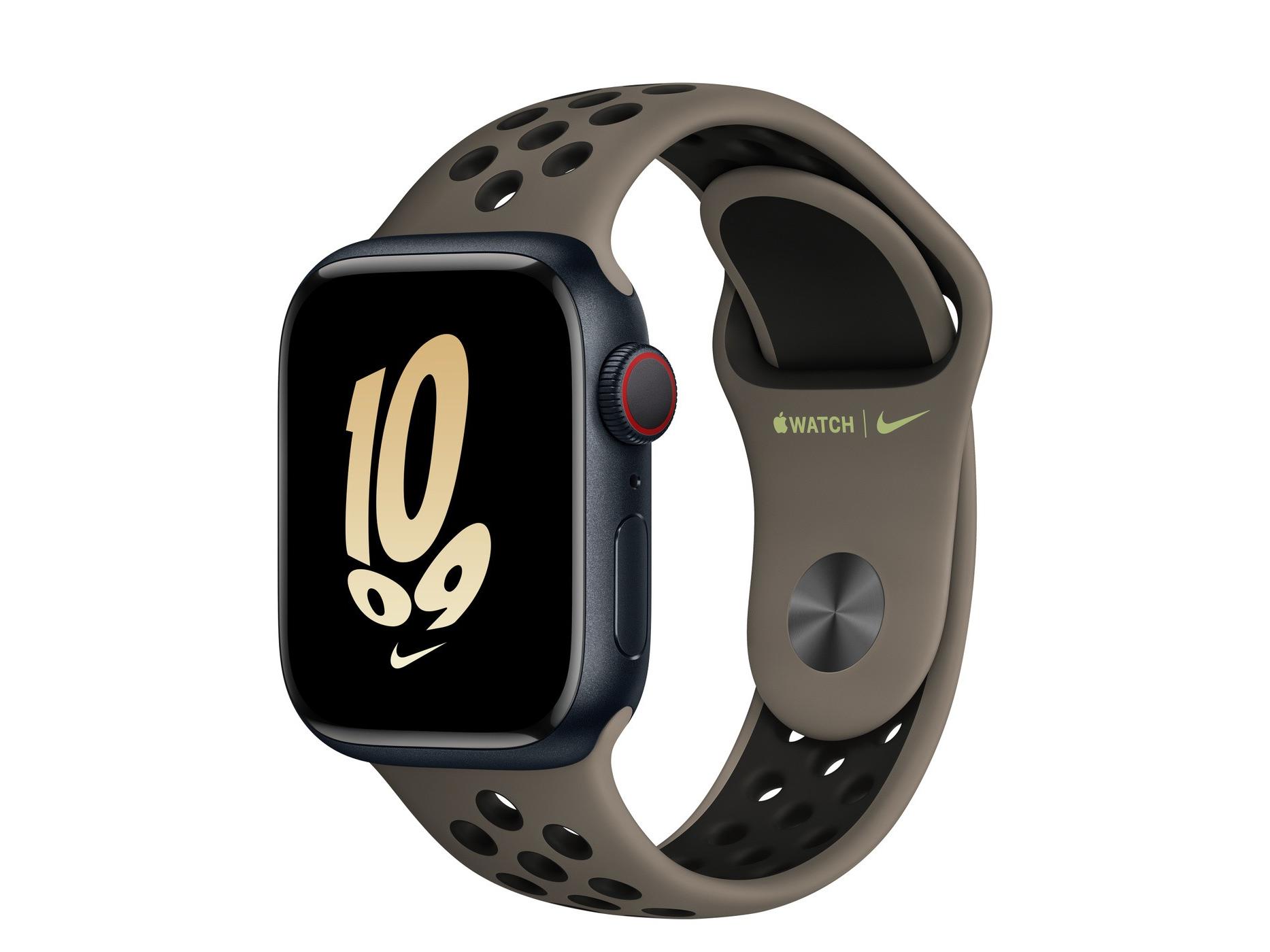 Apple（苹果）Watch Series 8午夜色铝金属表壳Nike运动表带 橄榄灰配黑色 GPS+蜂窝网络 45mm