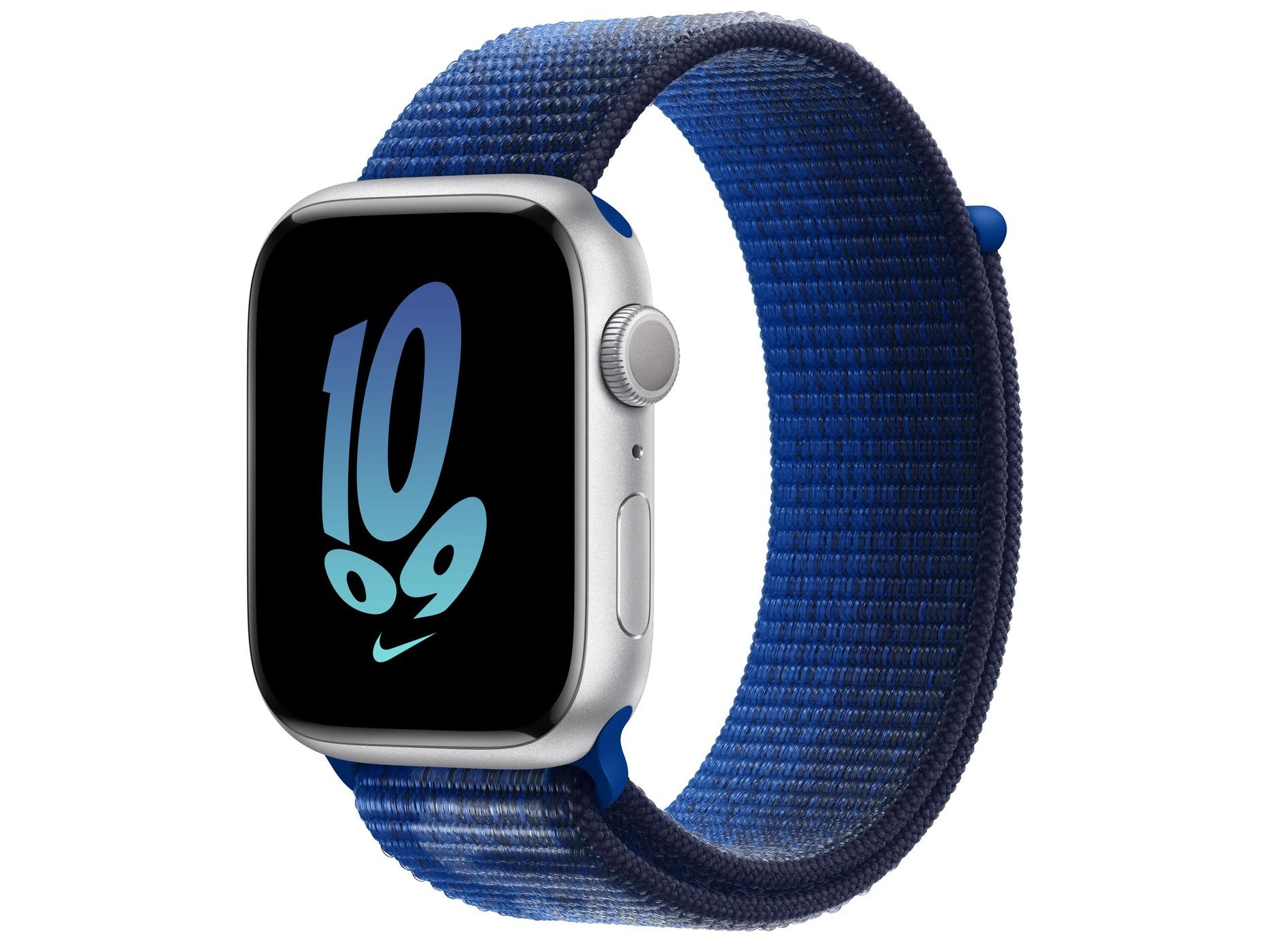 Apple（苹果）Watch Series 8银色铝金属表壳Nike回环式运动表带 动感宝蓝配深海军蓝色 GPS版 41mm