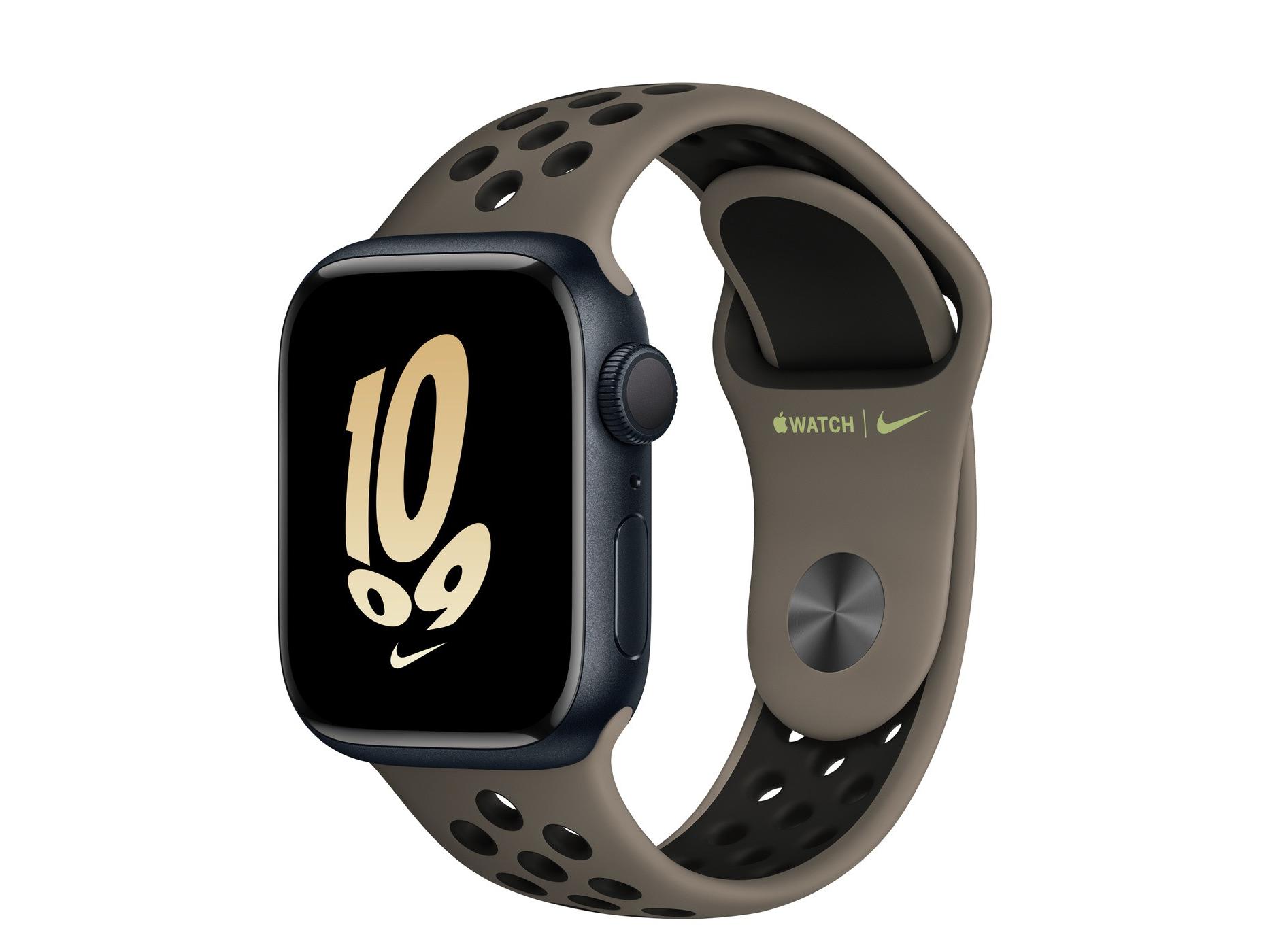 Apple（苹果）Watch Series 8午夜色铝金属表壳Nike运动表带 橄榄灰配黑色 GPS版 41mm