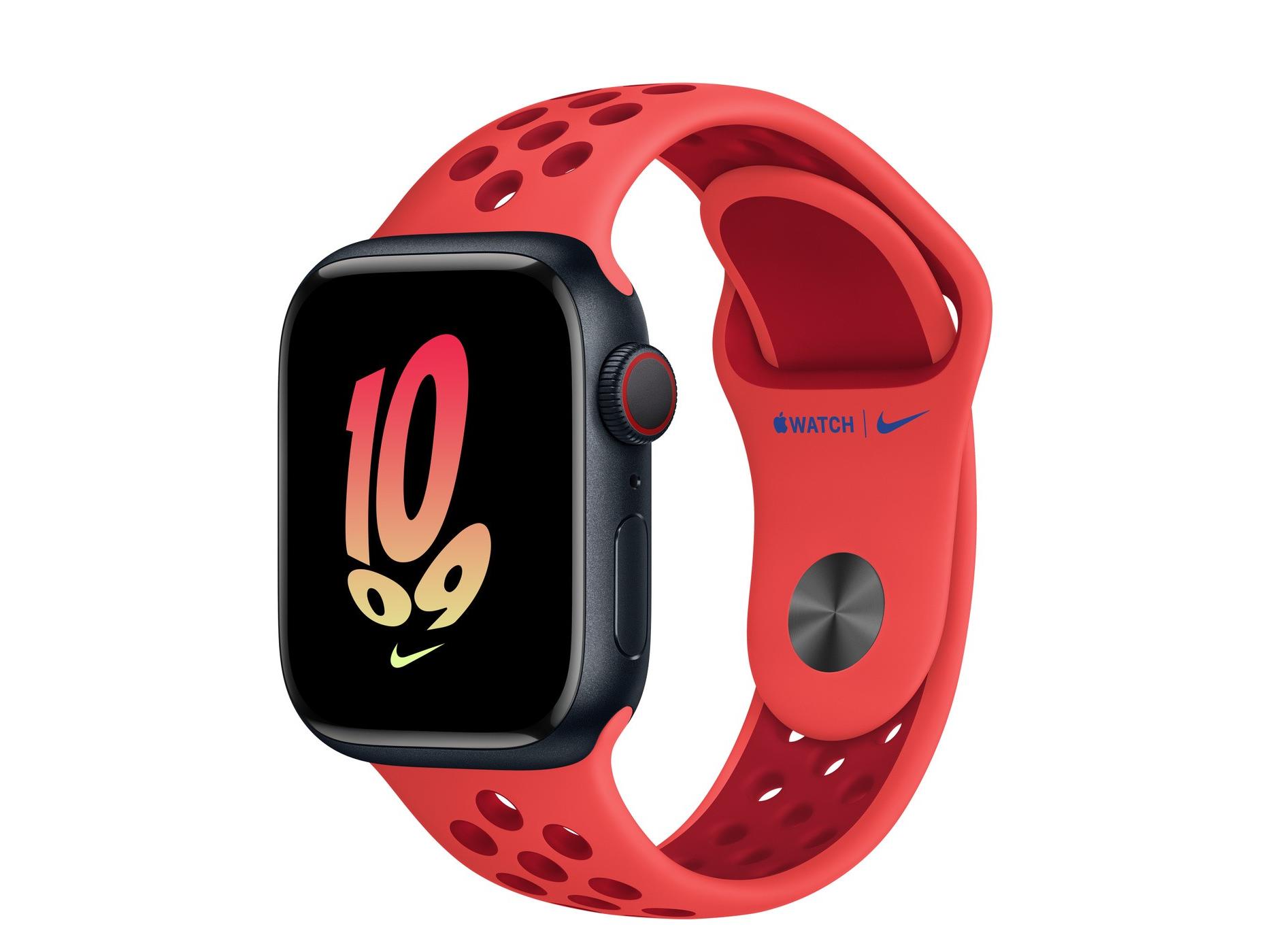 Apple（苹果）Watch Series 8午夜色铝金属表壳Nike运动表带 亮深红配健身红色 GPS+蜂窝网络 41mm