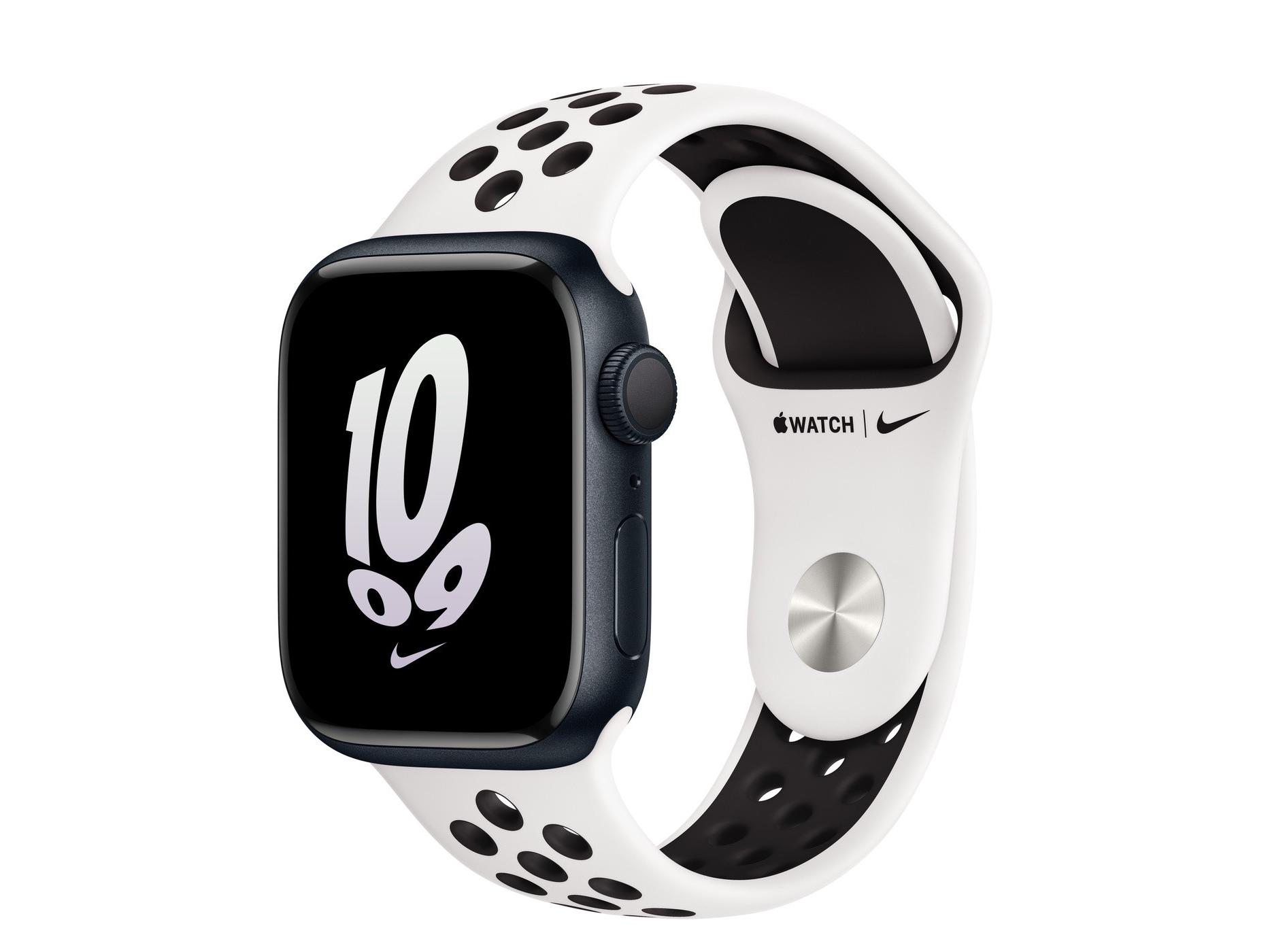 Apple（苹果）Watch Series 8午夜色铝金属表壳Nike运动表带 雪峰白配黑色 GPS版 41mm