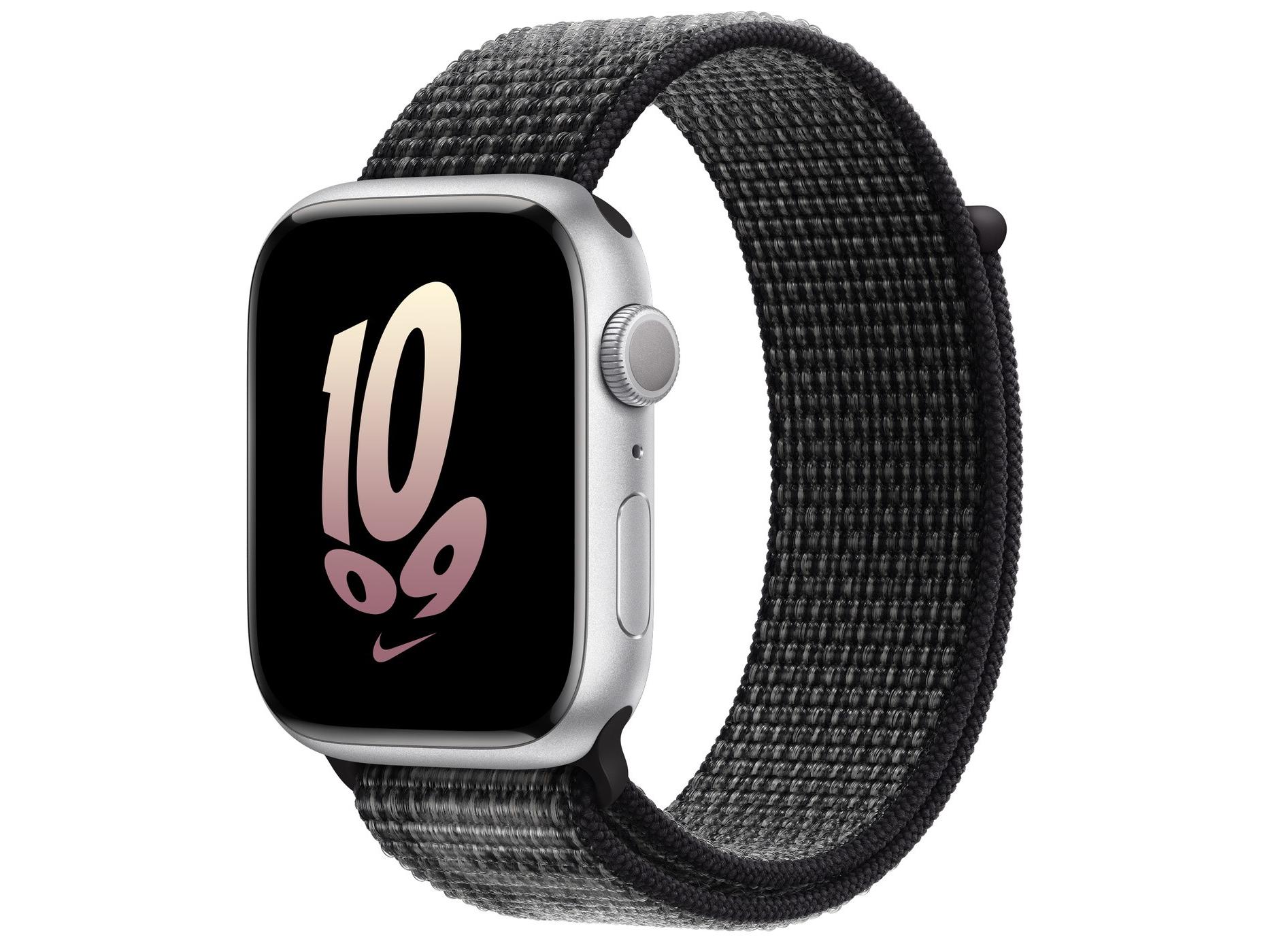 Apple（苹果）Watch Series 8银色铝金属表壳Nike回环式运动表带 黑配雪峰白色 GPS版 45mm