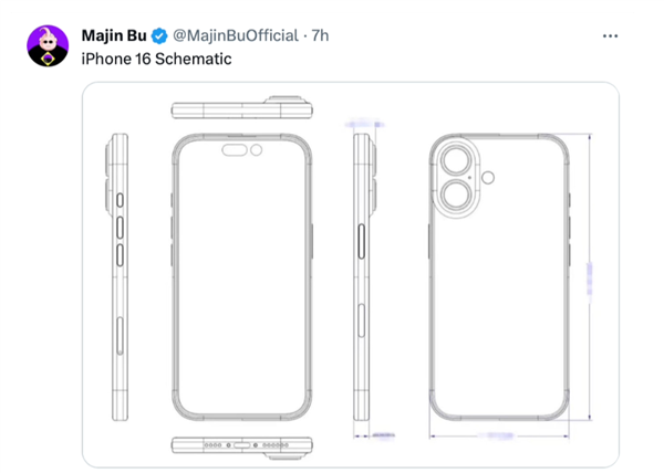 网传丨疑似 iPhone 16 设计图曝光：回归竖排双摄方案，新增拍照按钮